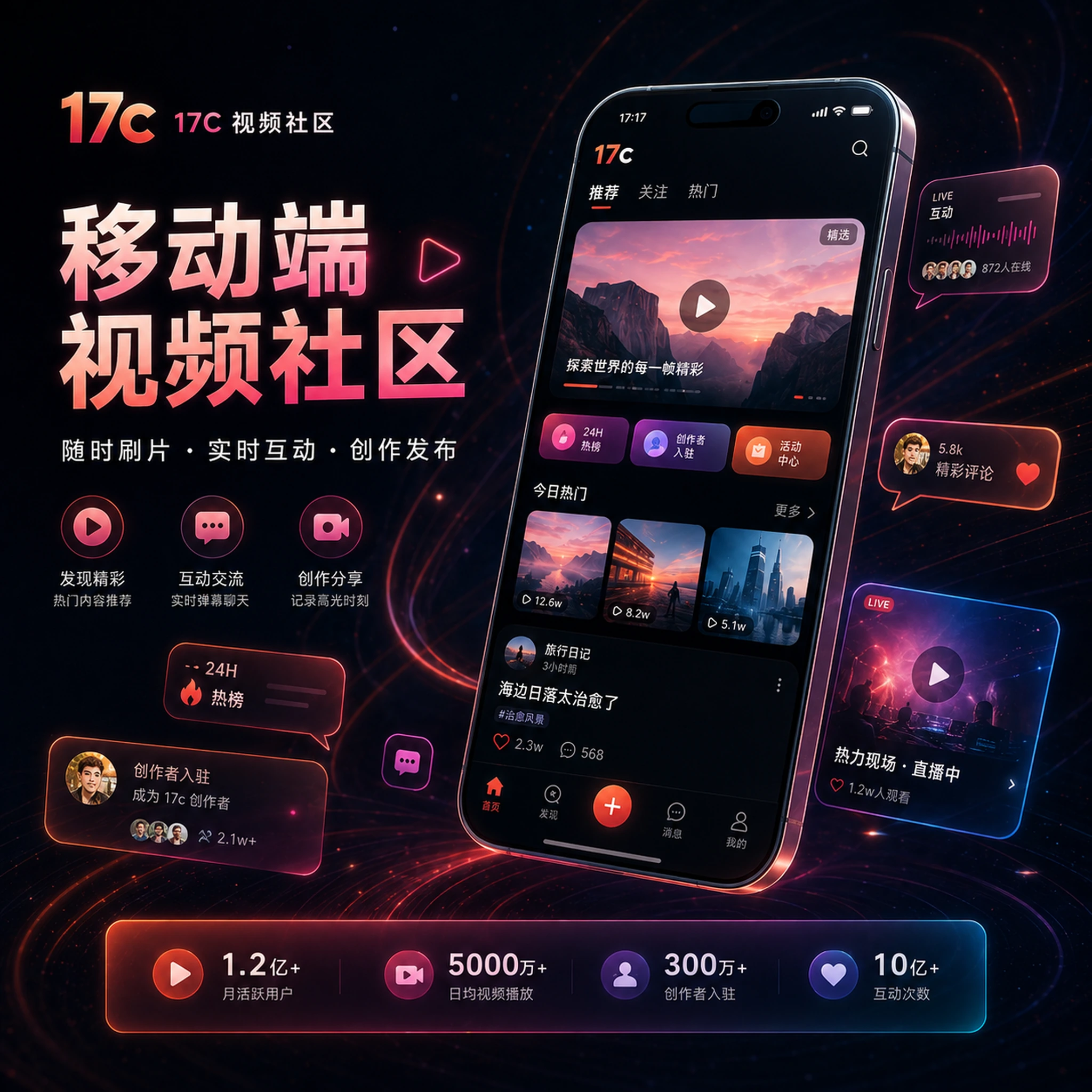 17c APP内容与创作学习界面示意